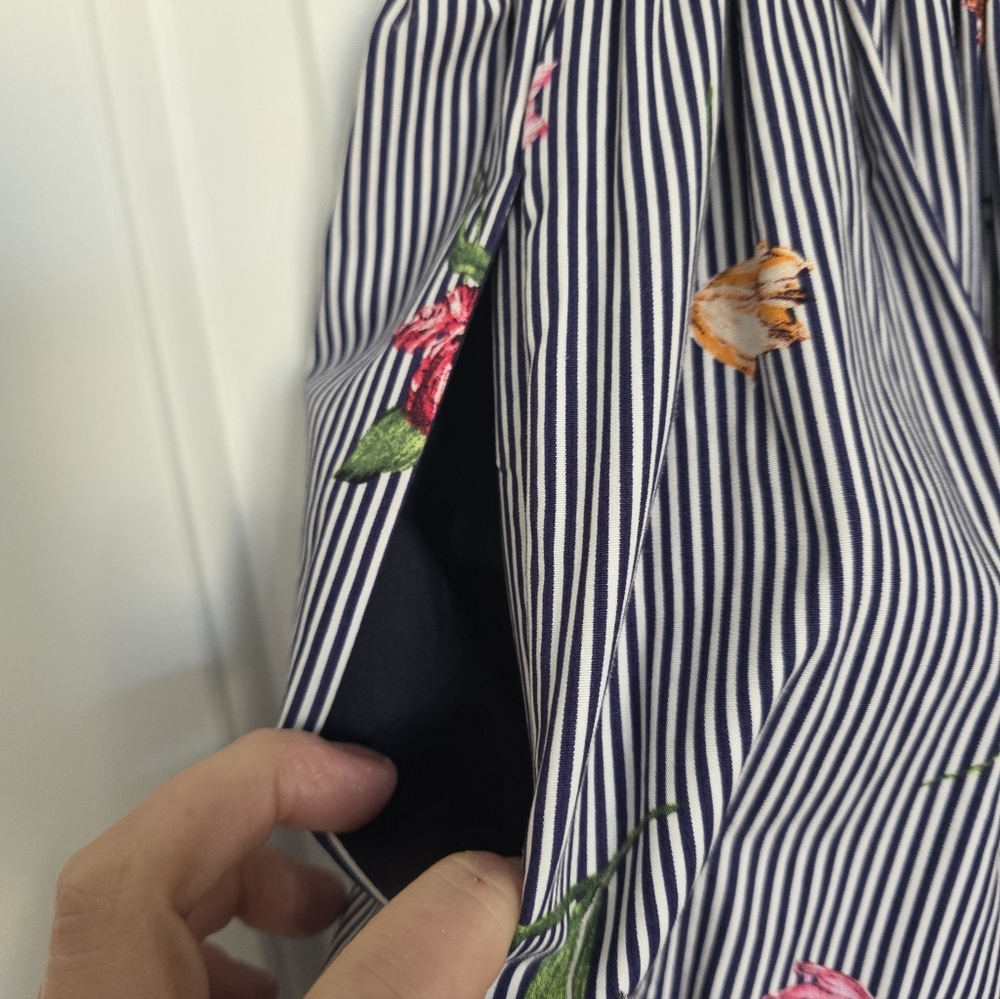 H&M Navy & White Pinstripe A-Line Skirt with Multicolor Floral print - Picture 5 of 8